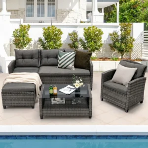 4PCS Rattan Patio Conversation Furniture Set