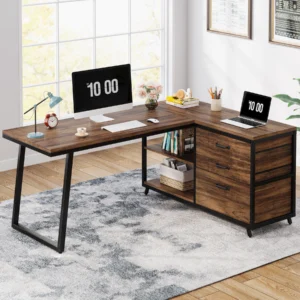 Tribesigns L-Shaped Computer Desk with 3 Drawers