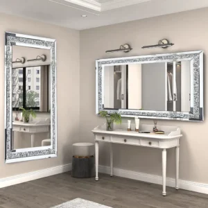 LUVODI Large Silver Sparkly Crystal Rhinestone Diamond mirror